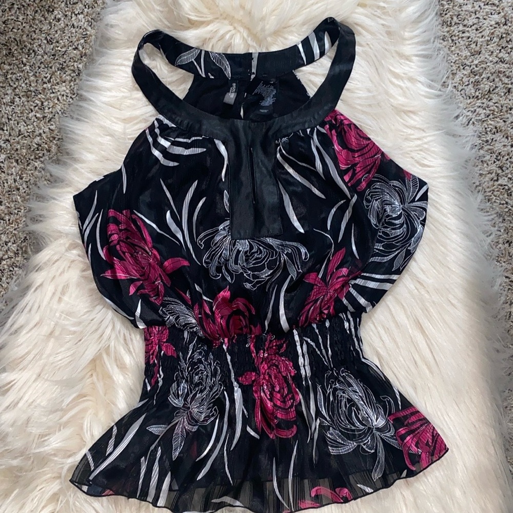 Bisou Bisou Floral Peplum Halter Top
